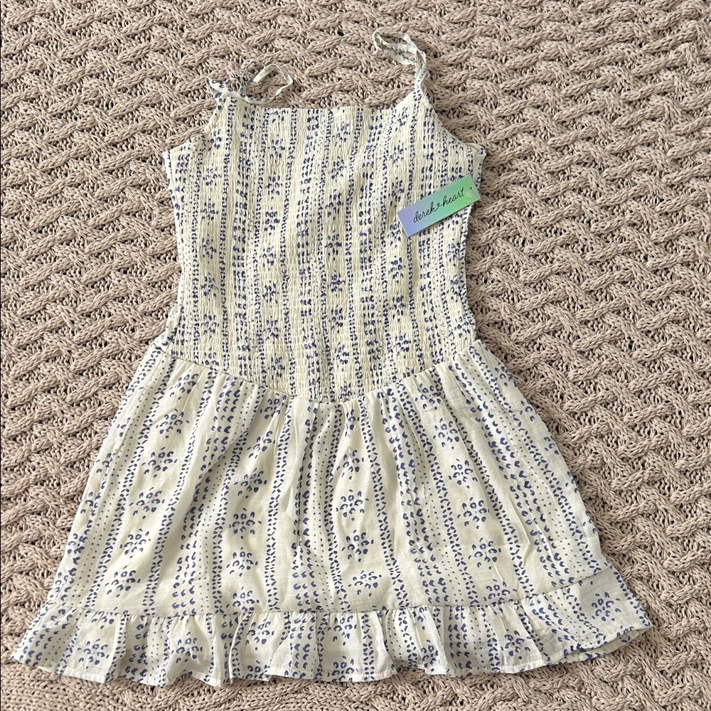 Derek Heart Floral Dress in Cream and Blue
